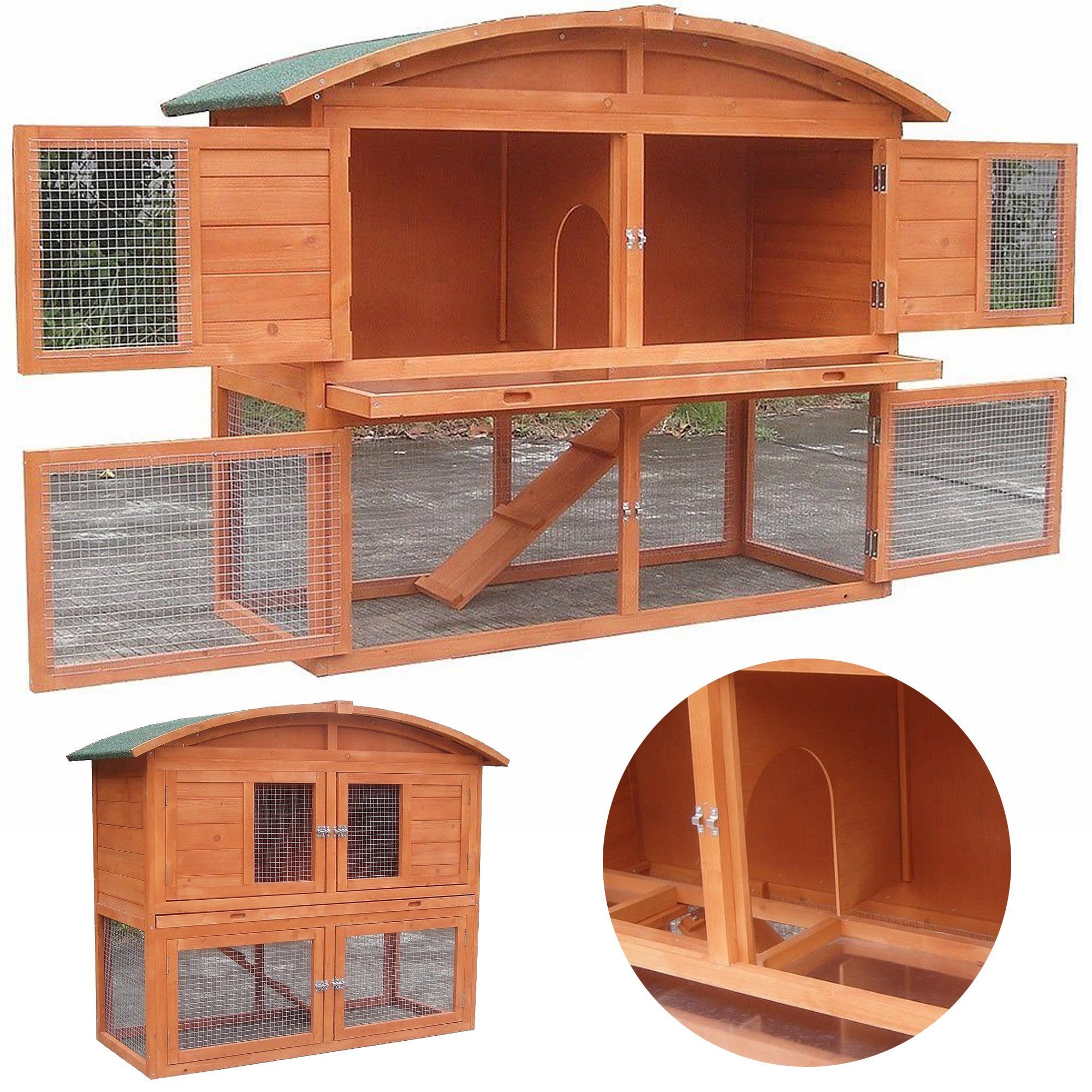 Melko Kleintierkäfig Kaninchenstall Freigehege Freilauf aus Holz in Braun Runddach Aufzucht Käfig Nagerkäfig Laufstall Laufgitter Kleintier Hasenkäfig Draußen Gehege Haus Hamster Küken Tür, herausnehmbare Schublade
