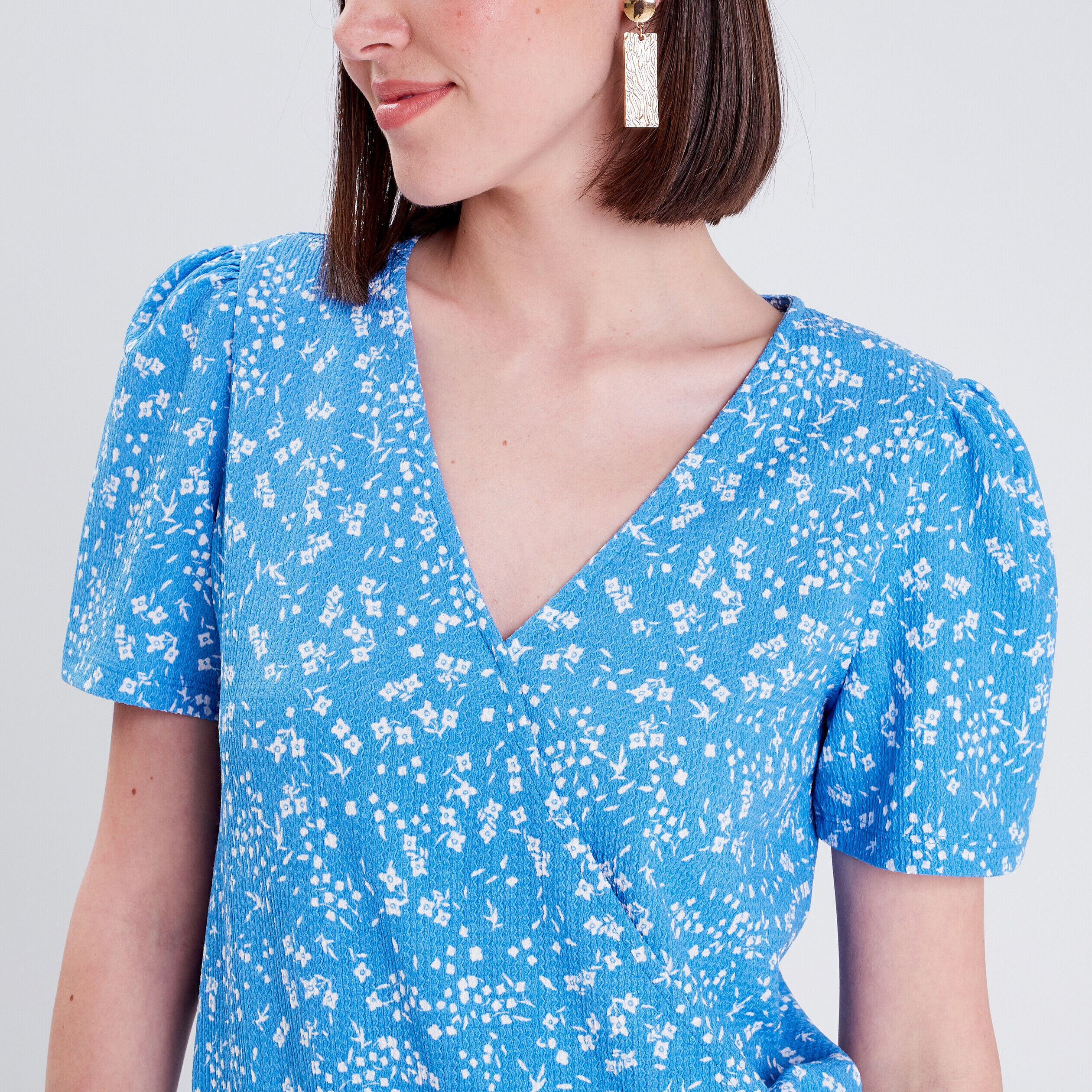 Blouse manches courtes bleu femme | Cache Cache