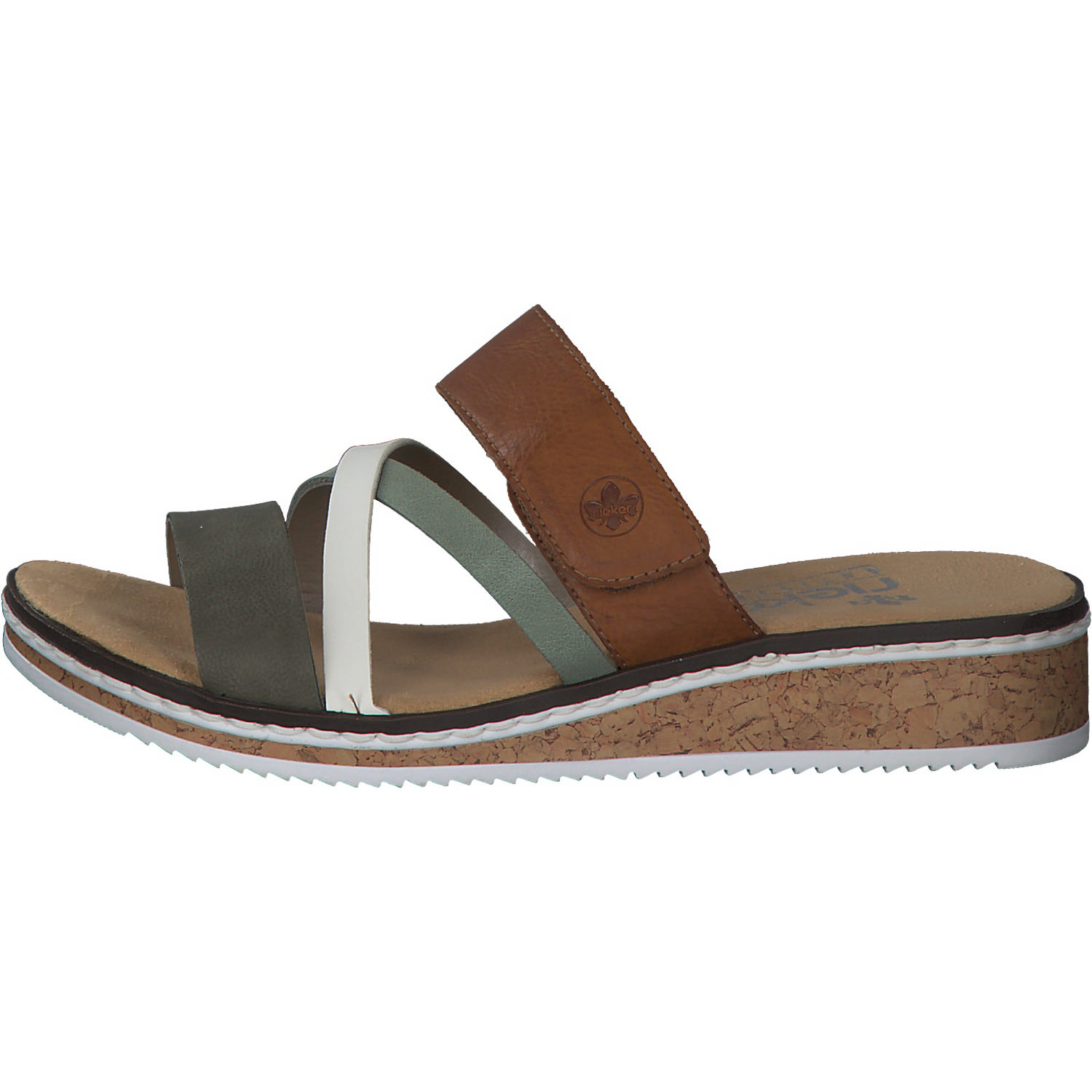 Rieker V3652, Plateau-Pantoletten, Damen, Braun / Weiß / Olive
