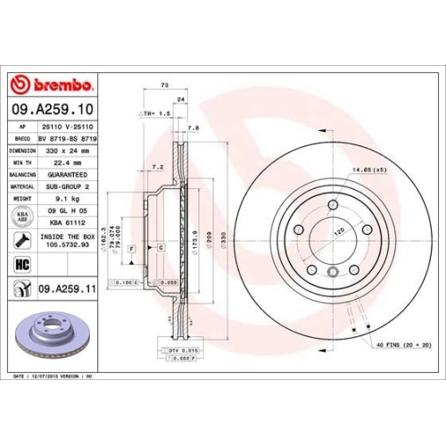 09.A259.11 BREMSSCHEIBE BREMBO VA  VP1 - ATU