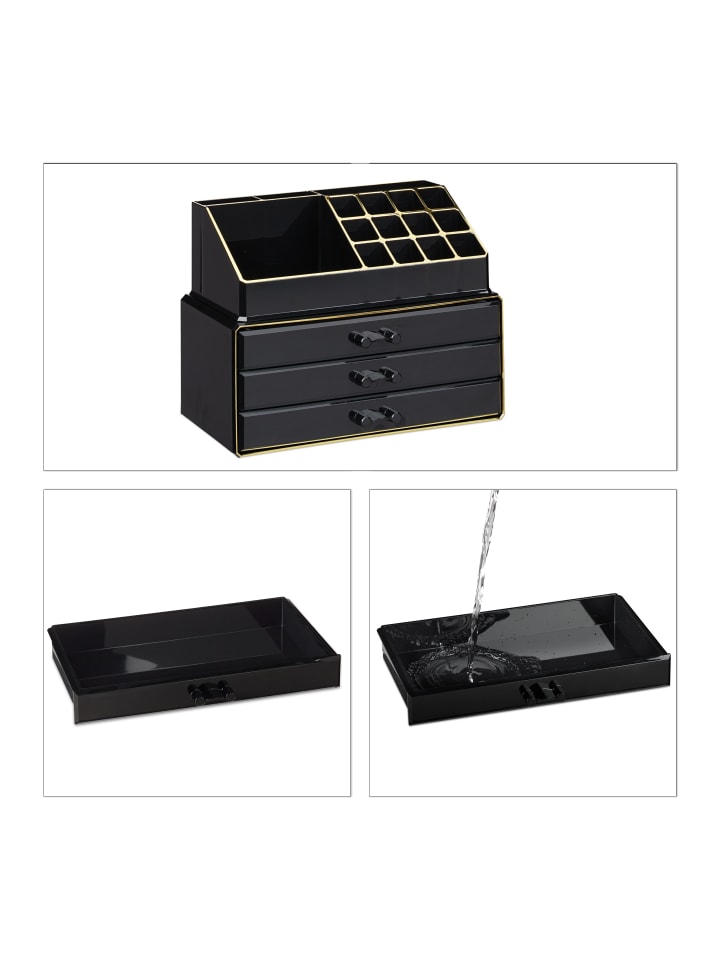relaxdays Makeup Organizer in Schwarz Gold günstig kaufen onesize