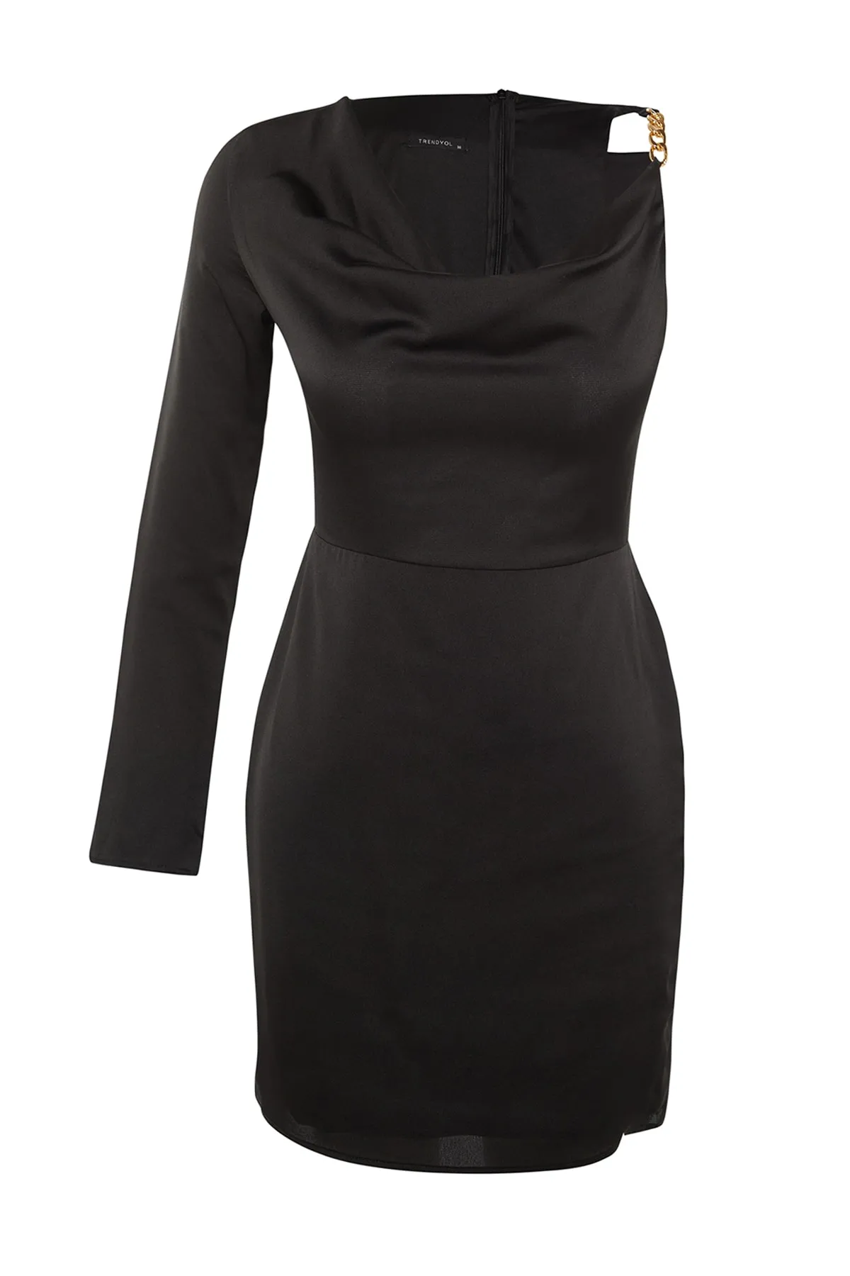 Trendyol Collection  Schwarzes, schulterfreies Abendkleid aus Satin TPRAW23EL00263
