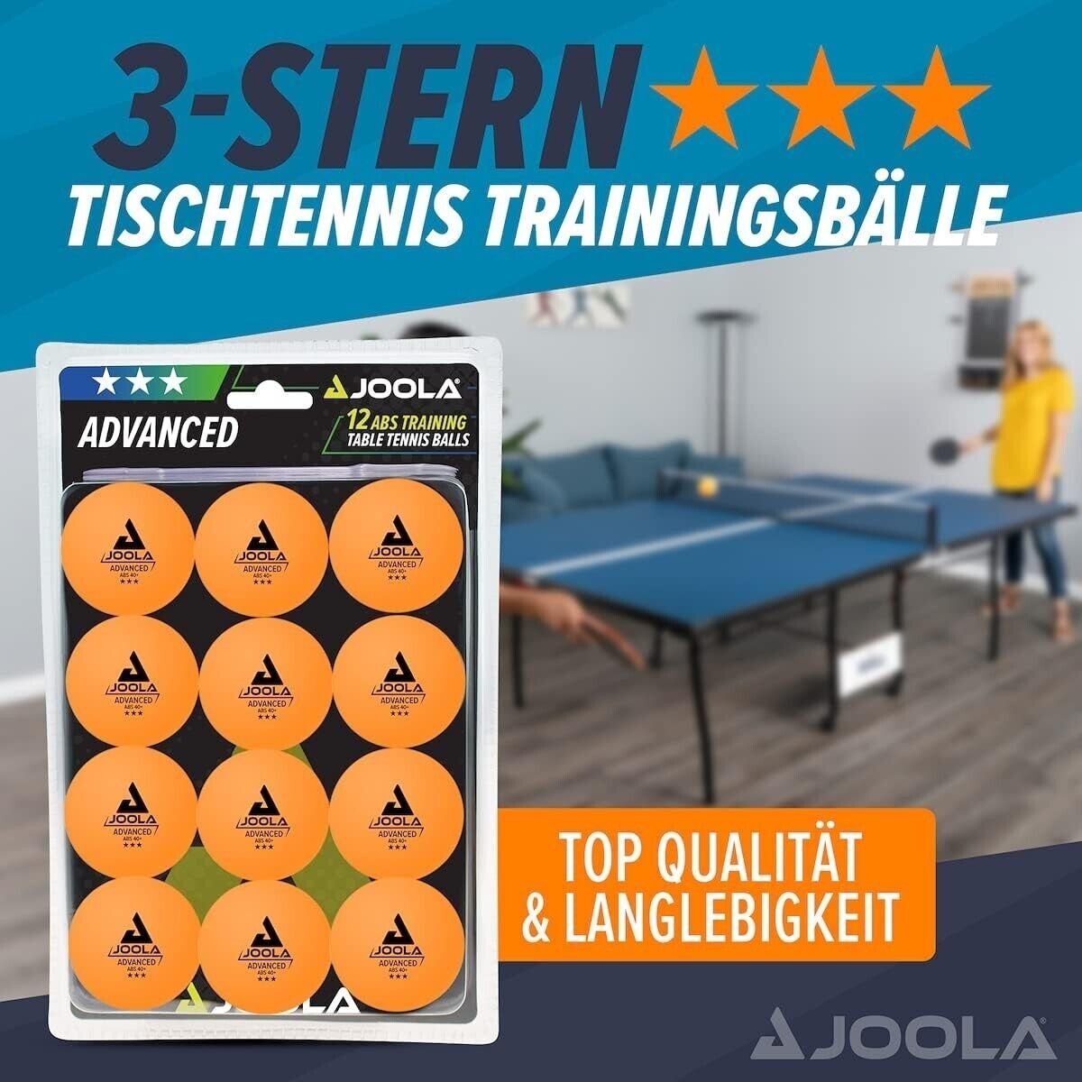 Joola Tischtennisball 12x 40mm Training Tischtennis Bälle Freizeit Ping Pong Erwachsener (12er-Pack), 12 Stück Table Tennis Balls,Training 3 Star,Orange