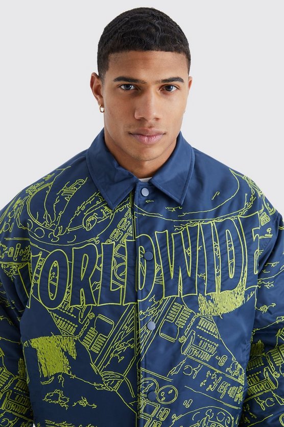 Kastige Nylon Bomberjacke mit Stickerei