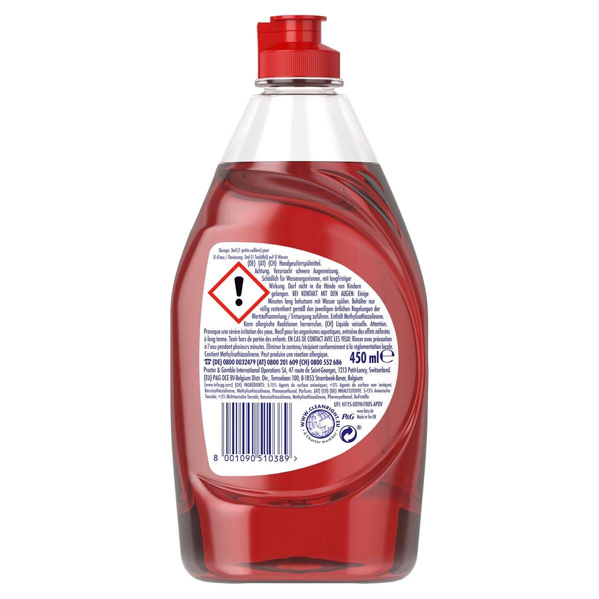 Fairy Fairy Spülmittel Ultra Konzentrat Granatapfel 450ml - Gegen Fett (4er Geschirrspülmittel