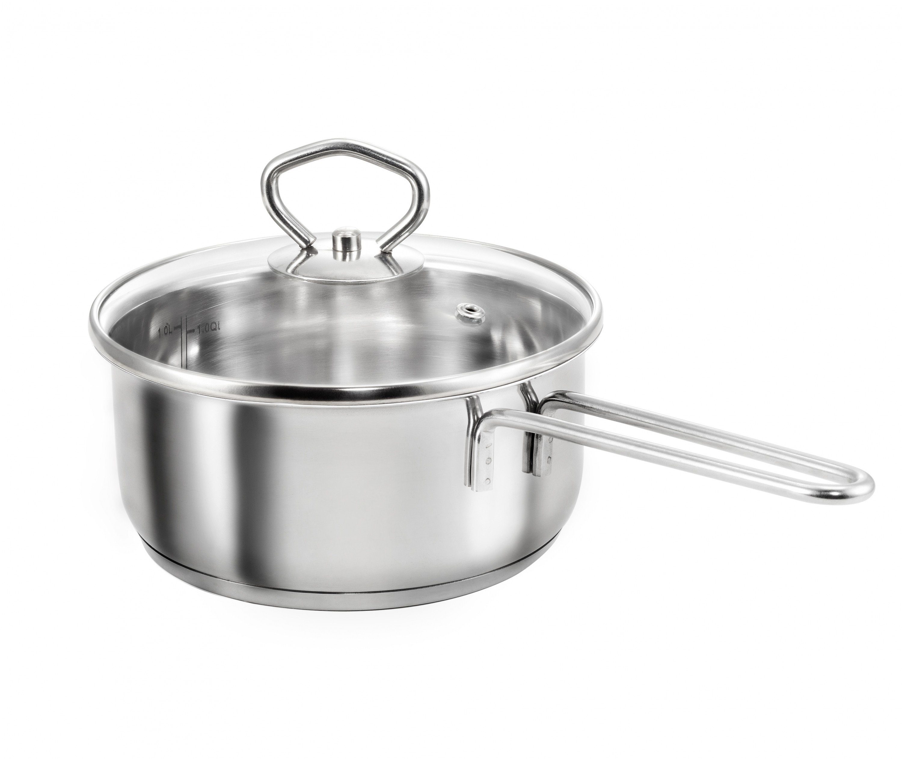 Kopf Topf-Set Merkur 4-teilig, Edelstahl (4-tlg), Induktionstöpfe mit Schüttrand, Literskala und Glasdeckel