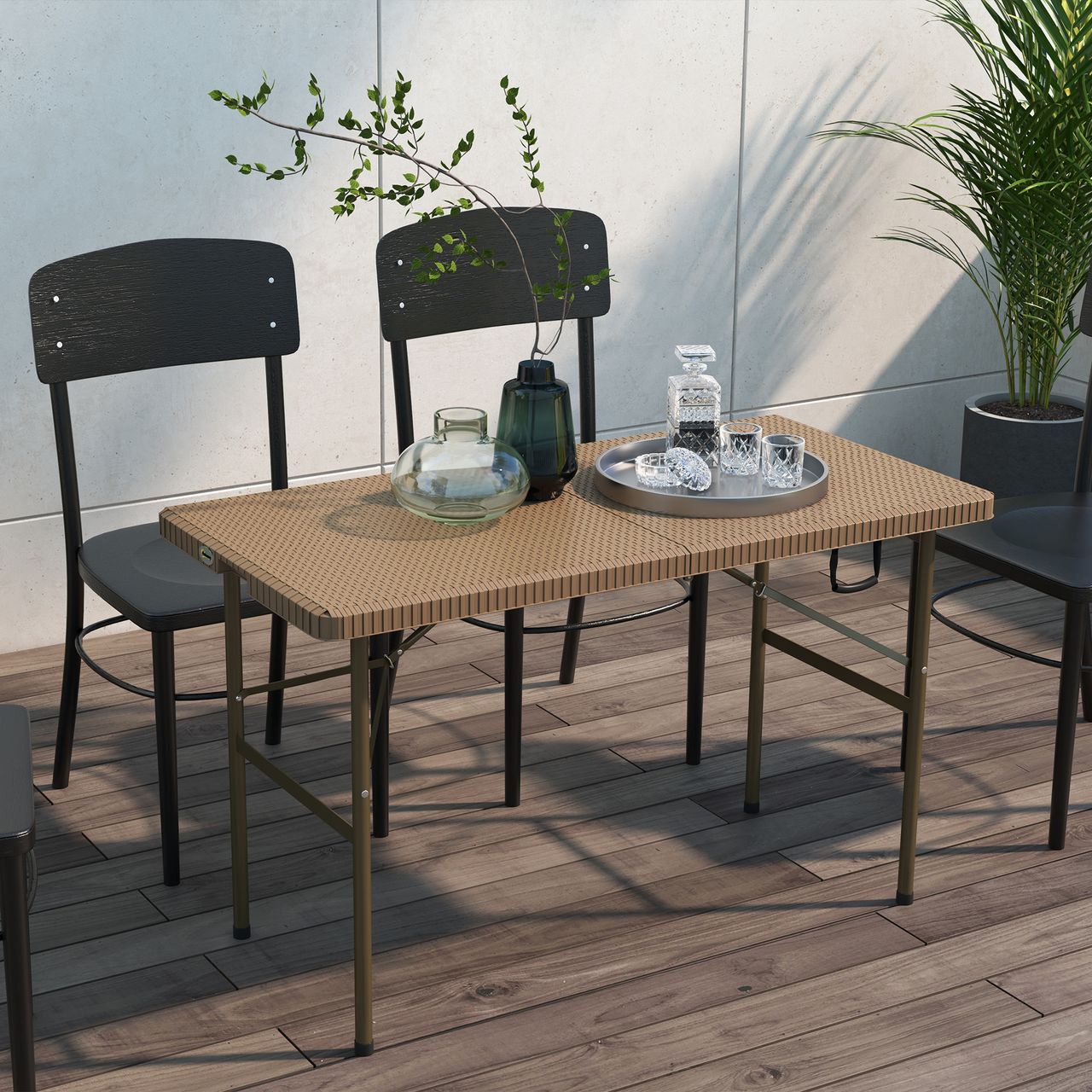 Outsunny Campingtisch Klapptisch mit Rattanoptik, Buffettisch für 4 Personen