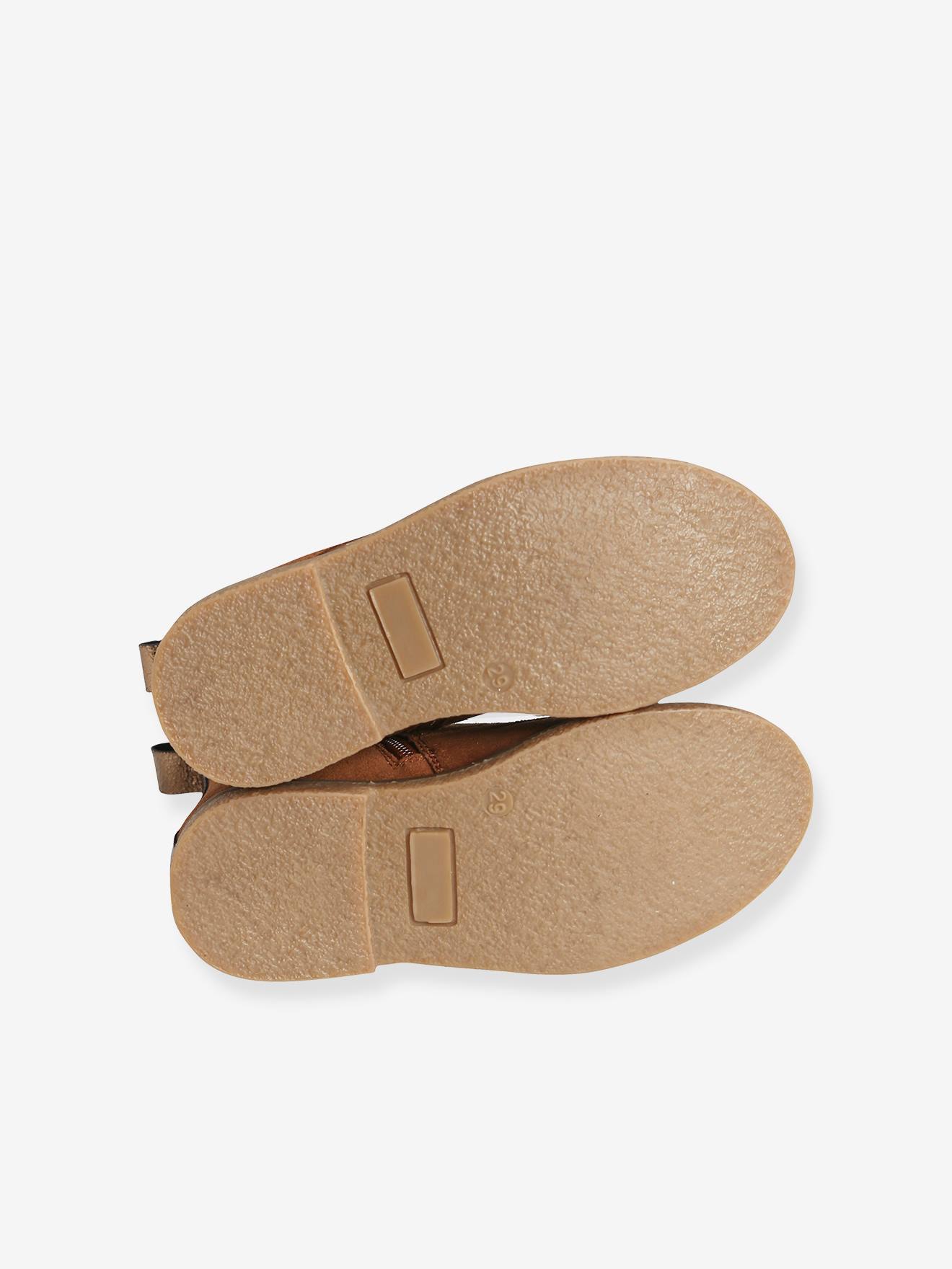 Bottines cuir fille à lacets + glissière kaki