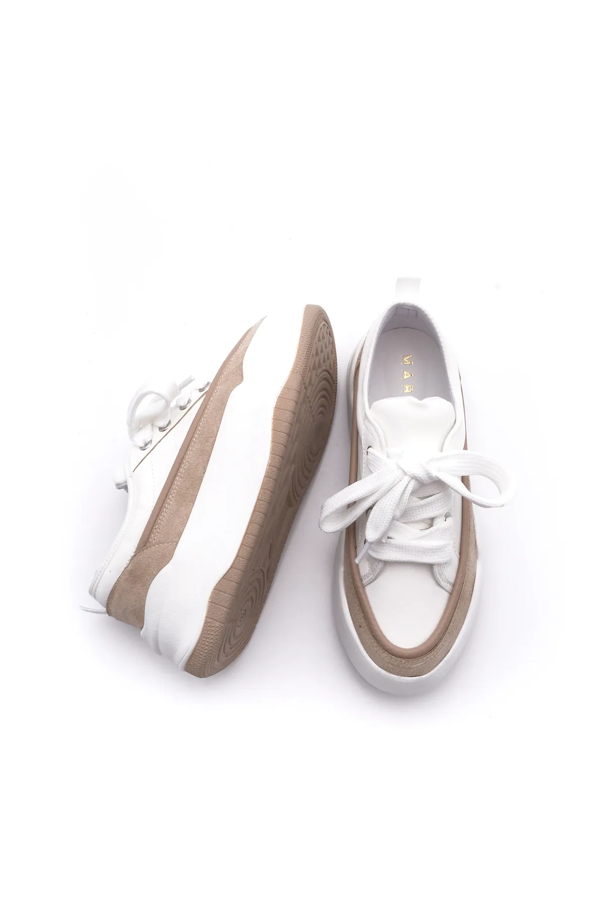 Marjin  Damen Sneaker Schnürer Dicke Sohle Sportschuhe Aresva Beige