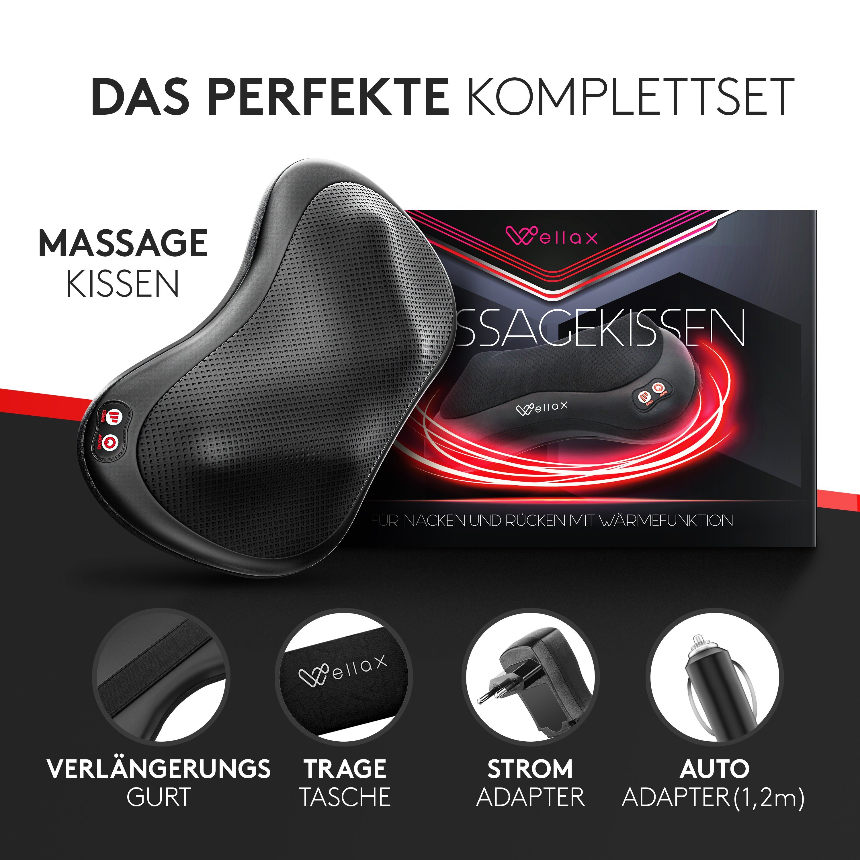 Wellax Massagekissen Wellax - Massagekissen mit Wärmefunktion & 360° Drehung