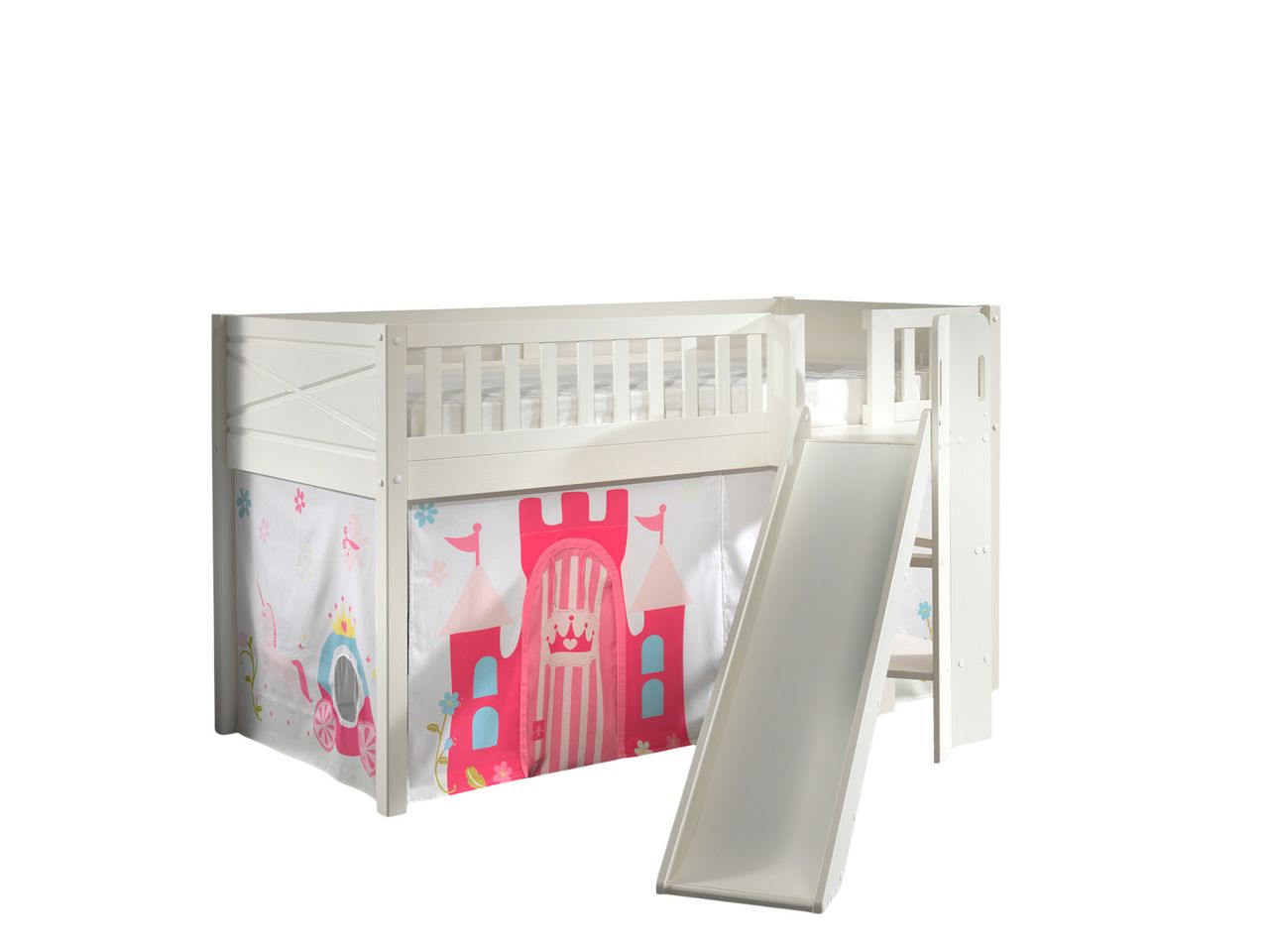 VIPACK Spielbett SCOTT, LF 90 x 200 cm, mit Rolllattenrost, Rutsche, Leiter und Textilset Vorhang 