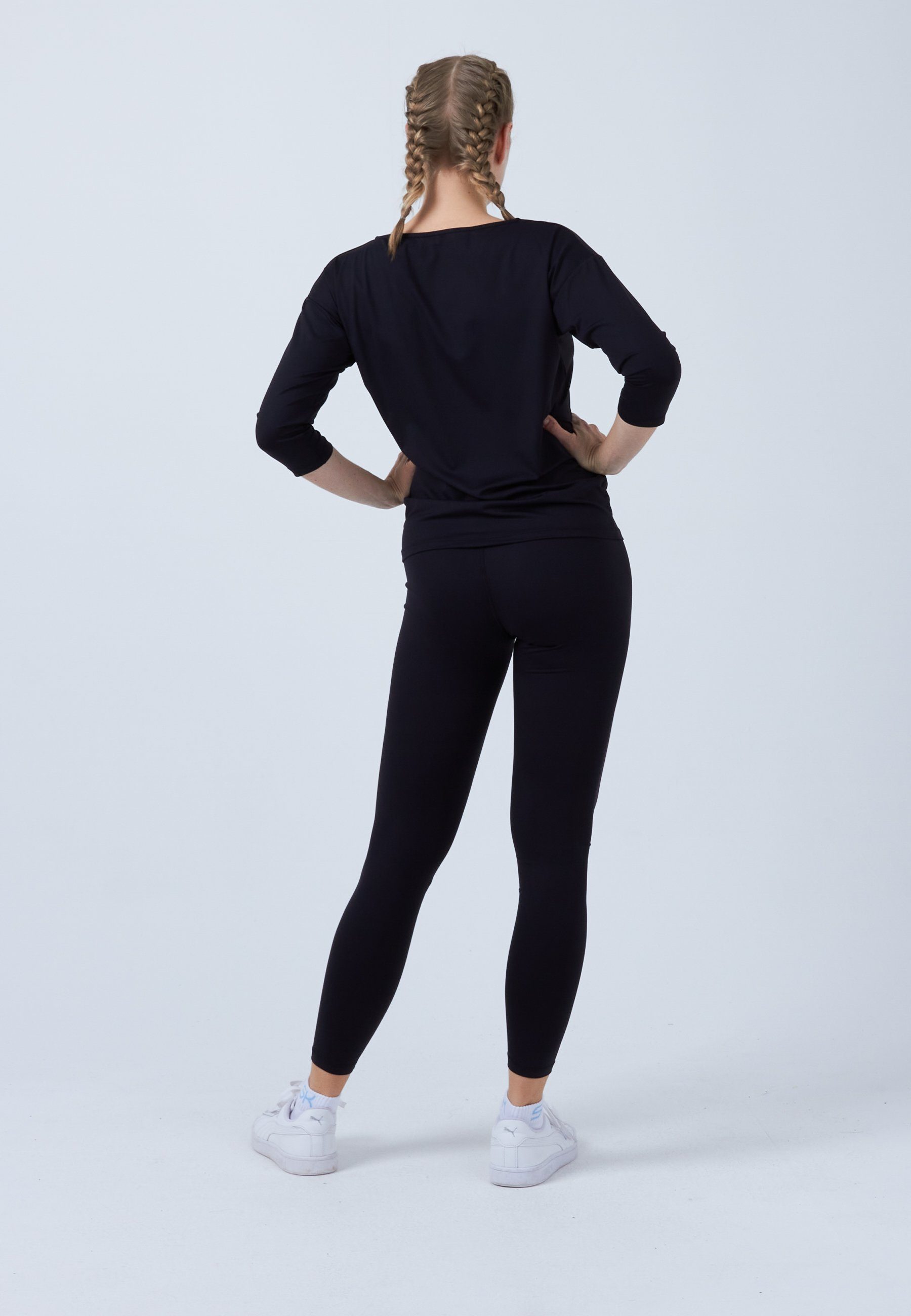 SPORTKIND Funktionsshirt Tennis 3/4 Loose Fit Shirt Mädchen & Damen schwarz