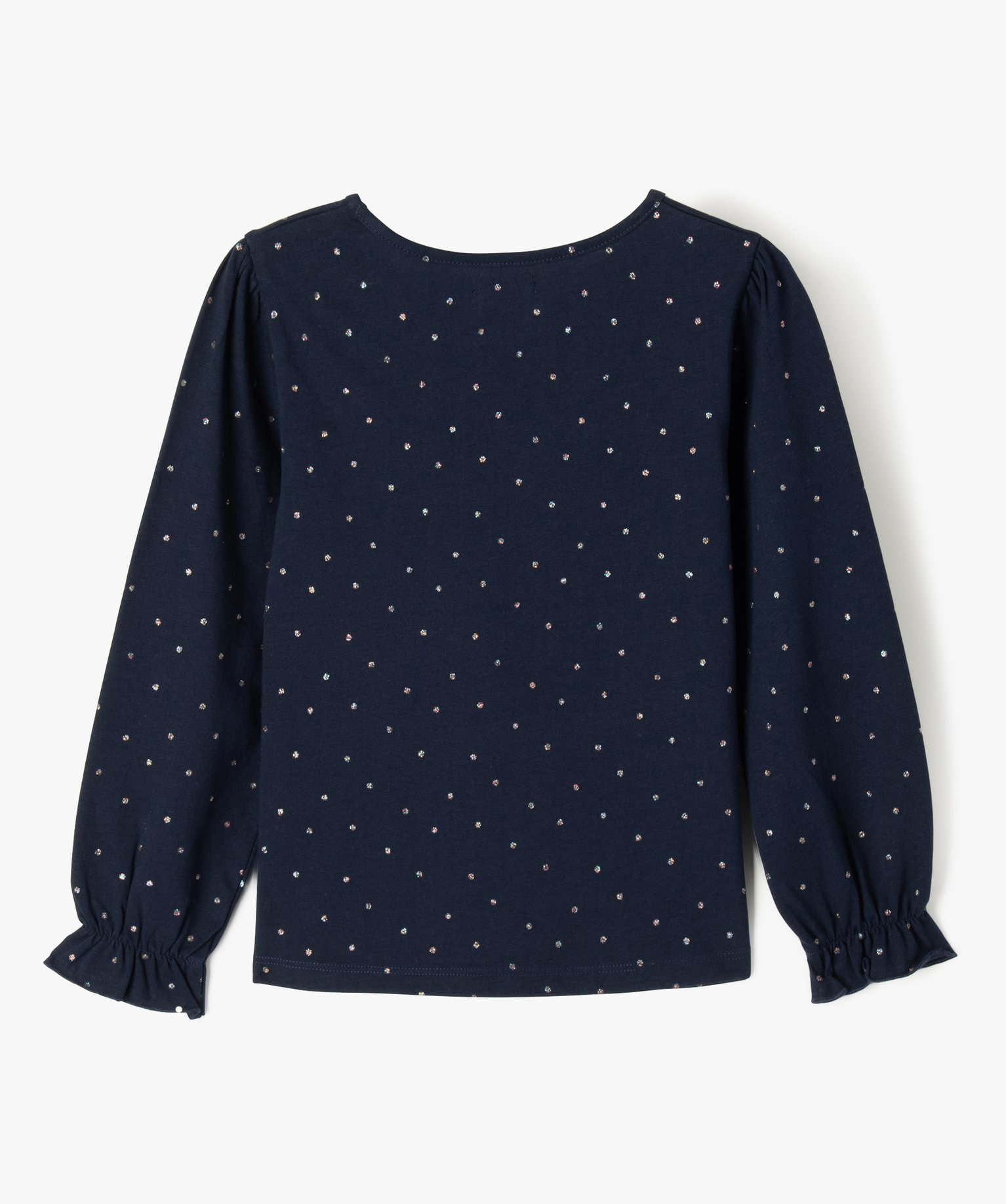 Tee-shirt fille à manches longues avec manches froncées marine | GEMO