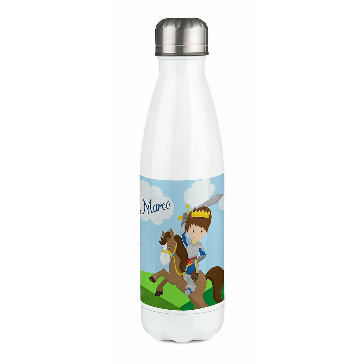 Edelstahl Kinder Thermoflasche / Trinkflasche bunt Ritter Spülmaschinenfest, Auslaufsicher, Bruchfest, Doppelwandig, Für Heißgetränke geeignet, Mit Deckel, Isoliert