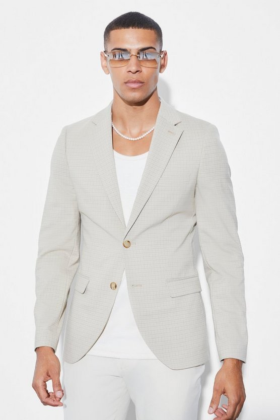 Einreihige karierte Skinny Anzugjacke