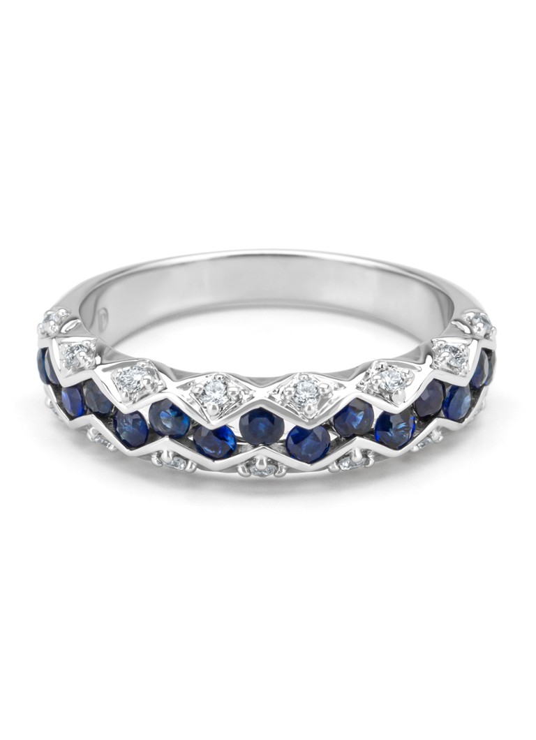 Anello Diamond Point in oro bianco, zaffiro blu da 0,79 ct, Majestic