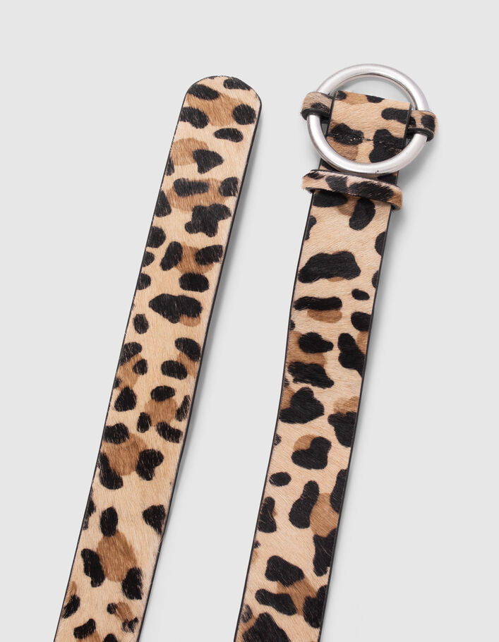 Ceinture cognac cuir effet poulain motif léopard Femme