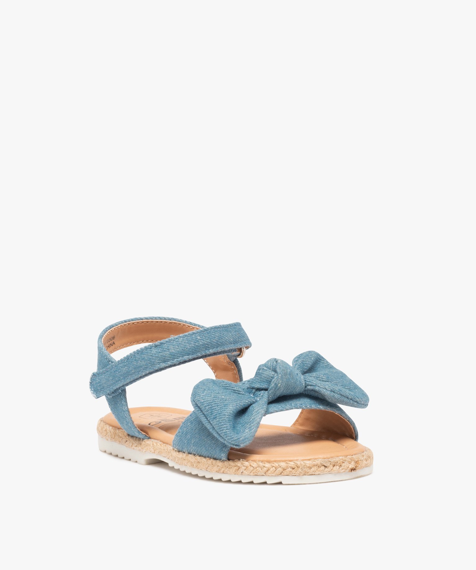 Sandales fille dessus en denim avec n?ud décoratif bleu | GEMO