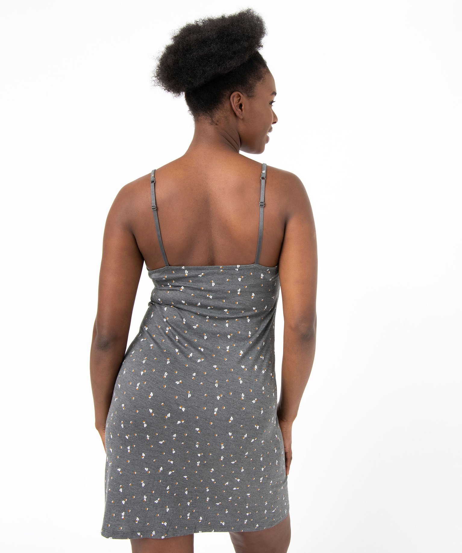 Nuisette femme extensible avec col V dentelle et fines brete... imprime | GEMO