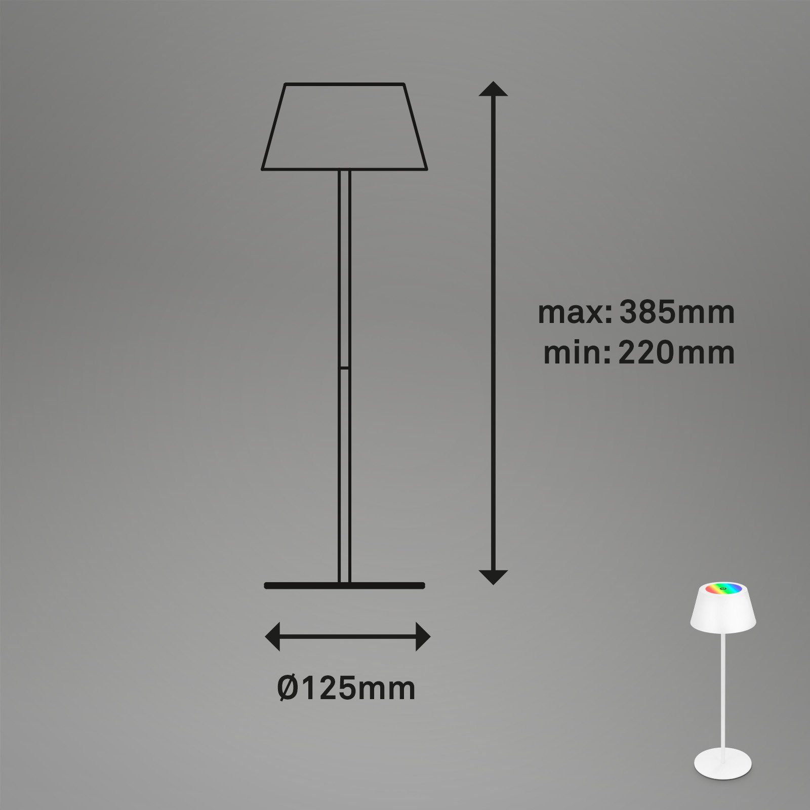 Briloner Leuchten Außen-Tischleuchte 7466016, LED fest verbaut, Farbwechsler, mit Akku, höhenverstellbar, RGB, USB-C, warmweiß, IP44, silber, 38 cm