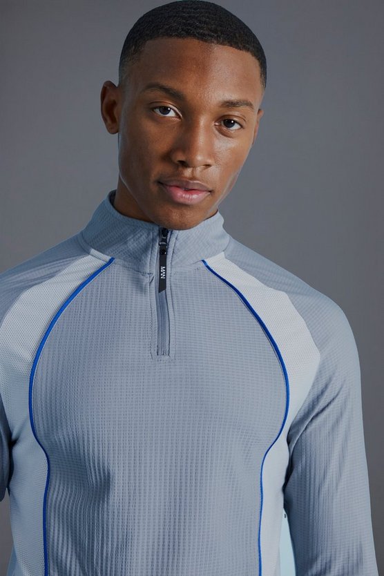 Man Active Slim-Fit Colorblock Trainingsoberteil mit 1/4 Reißverschluss