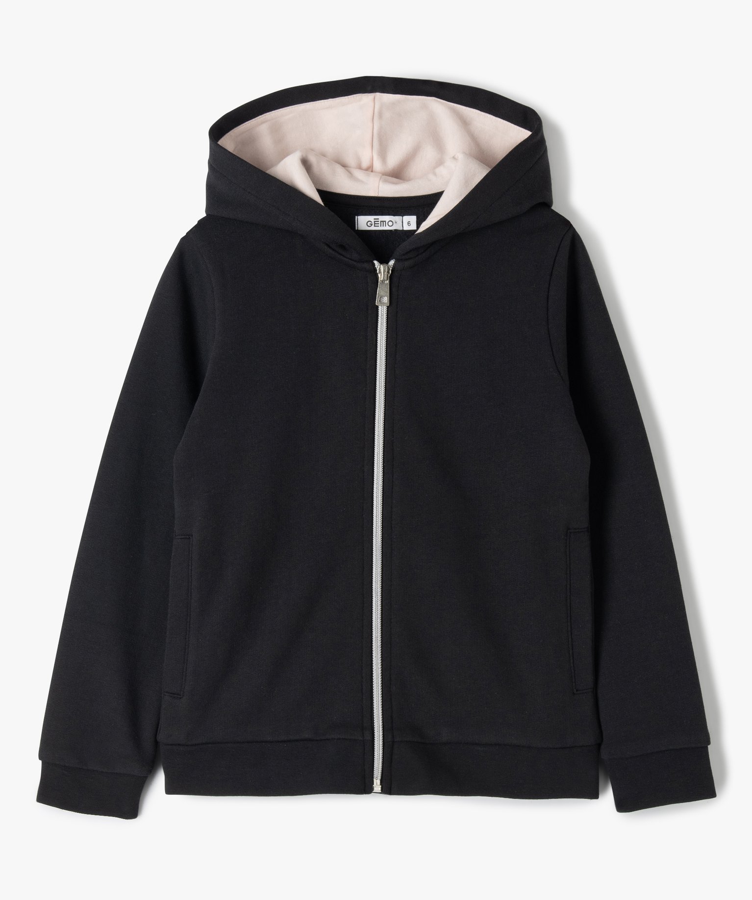 Sweat zippé à capuche intérieur molletonné fille noir | GEMO
