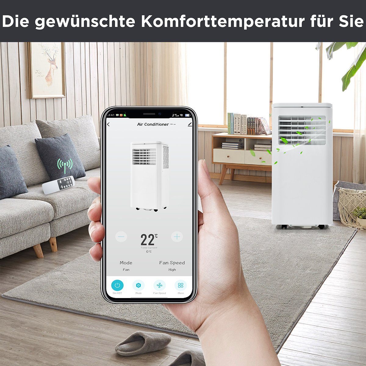 autolock Klimagerät Mobiles Klimagerät 9000 BTU/h 2,5KW Luftentfeuchter, Fernbedienung APP-Steuerung 3 Betriebsarten