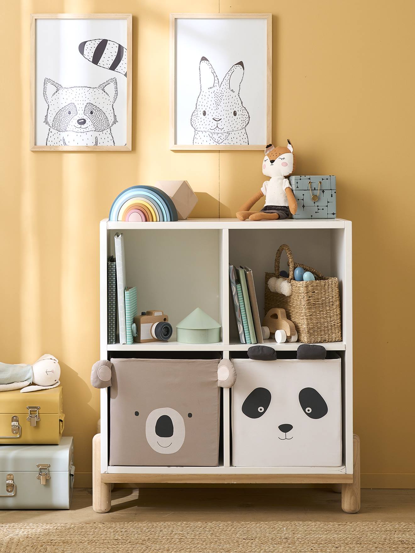 Lot de 2 bacs en tissu Panda koala beige