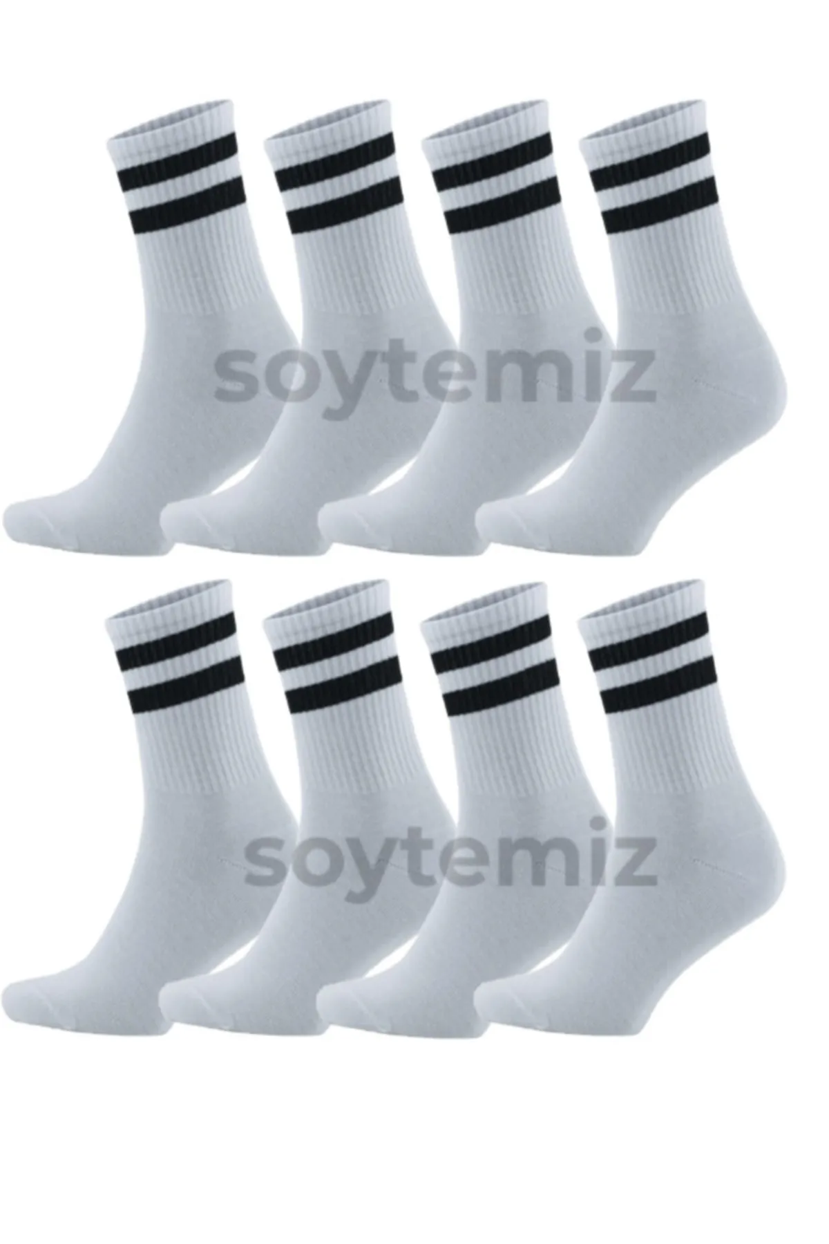 SOYTEMİZ  Gestreifte College-Socken, 8 Paar, Weiß, Unisex