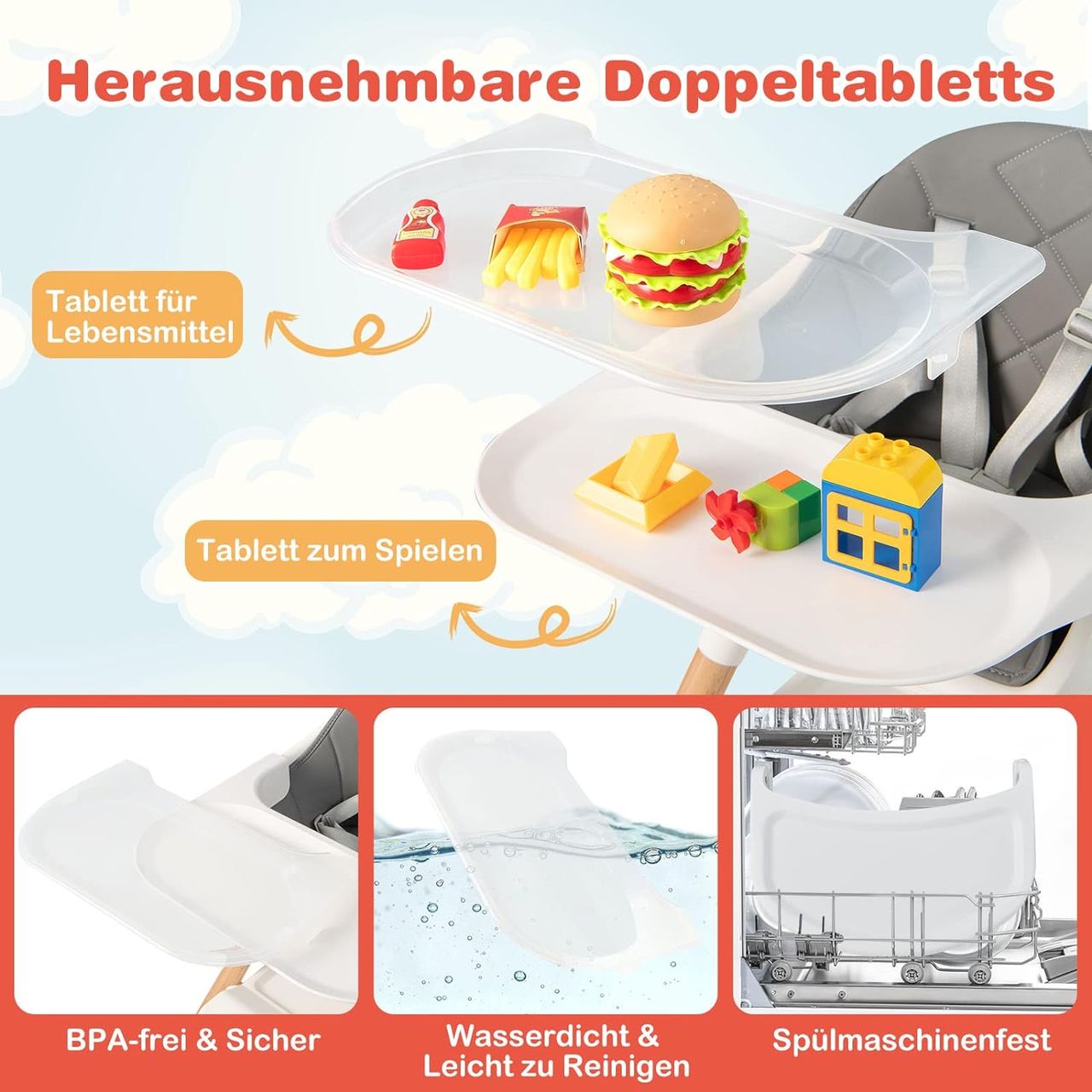 Costway 6 in 1 Babyhochstuhl aus PP & Buchenholz