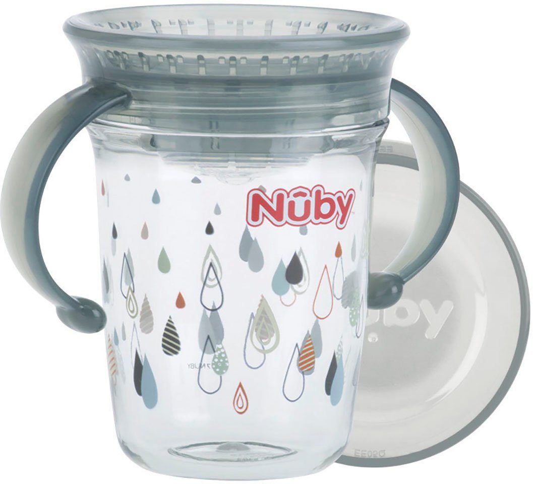 Nuby Kinderbecher 360° Trinklerntasse 240ml, grau, Kunststoff, mit Handgriffen