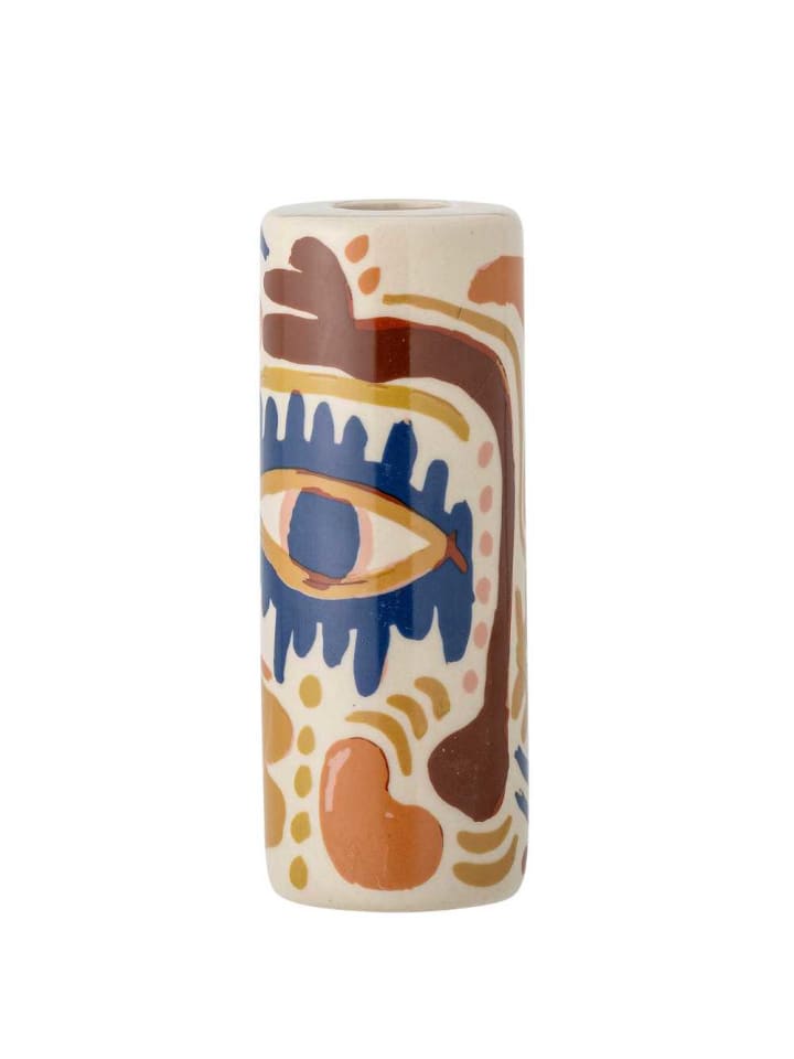 Bloomingville Kerzenhalter HORUS Natur mit Aufdruck Orange Blau 13x5 cm günstig kaufen onesize