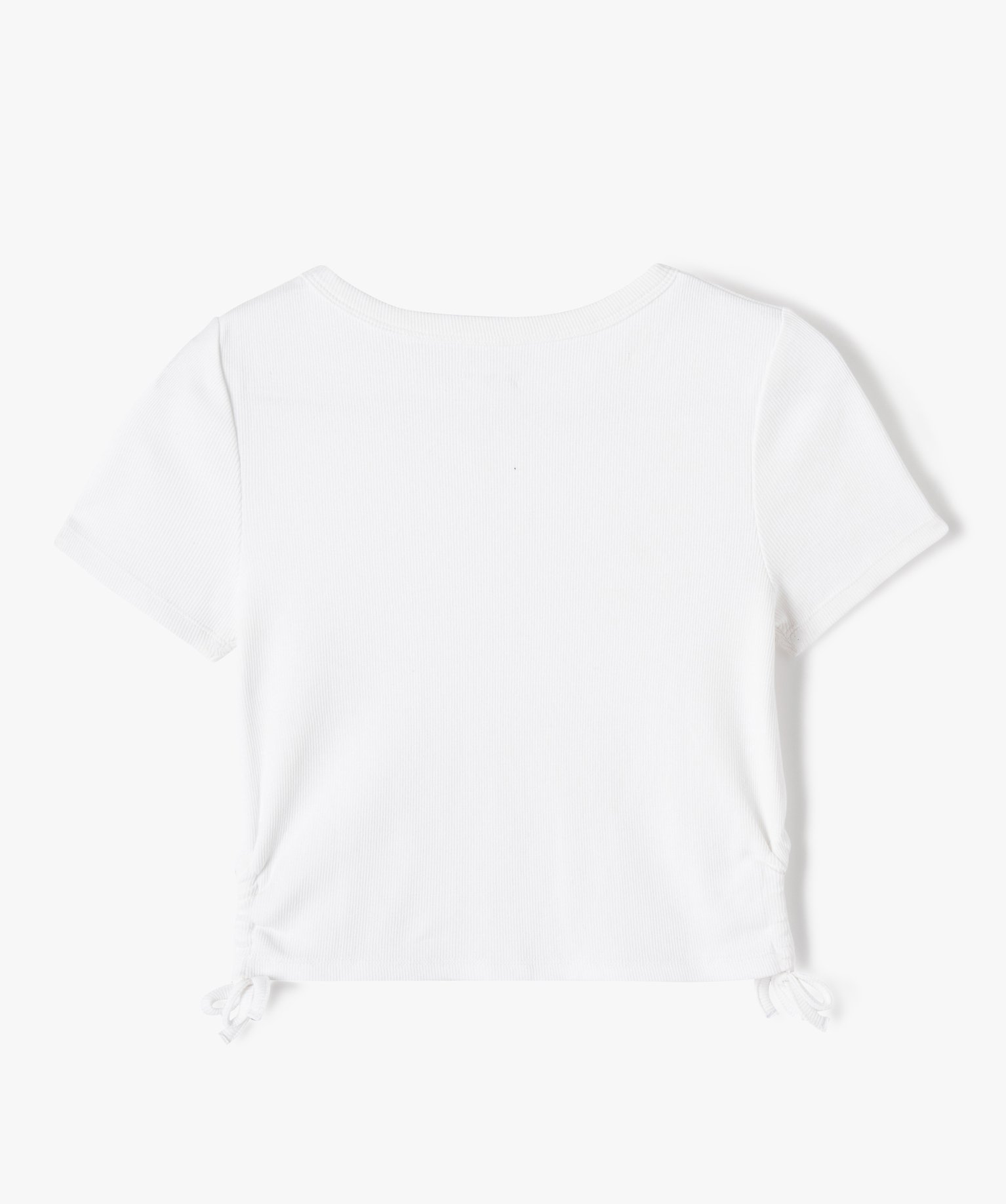 Tee-shirt fille à manches courtes avec liens sur les ctés blanc | GEMO