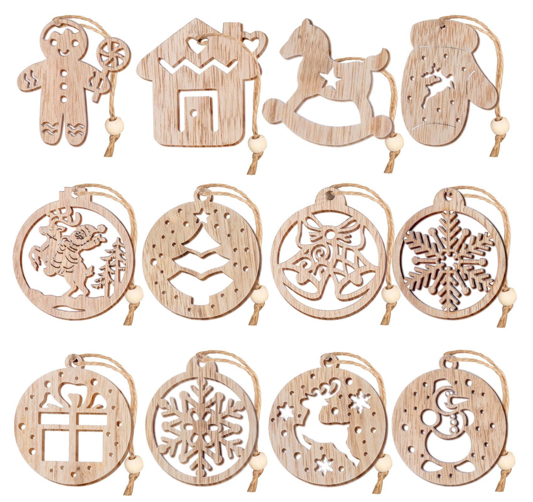 Homewit Christbaumschmuck Weihnachtsanhänger Holz Weihnachtsbaumschmuck Weihnachtsdeko Anhänger, Holzanhänger Weihnachtsbaum Anhänger DIY Holzdeko
