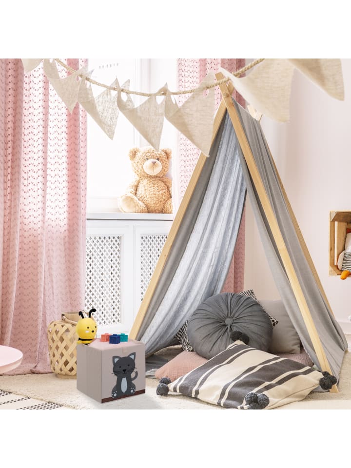 relaxdays Aufbewahrungsbox in Beige/ Grau - (B)33 x (H)33 x (T)33 cm günstig kaufen onesize