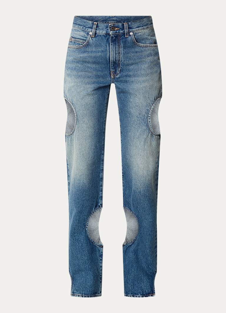 Calça jeans reta de cintura alta Off-White Vintage Blue Meteor com detalhe vazado