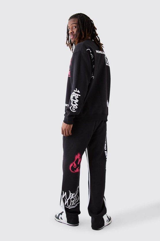 Oversize Trainingsanzug mit Graffiti-Print