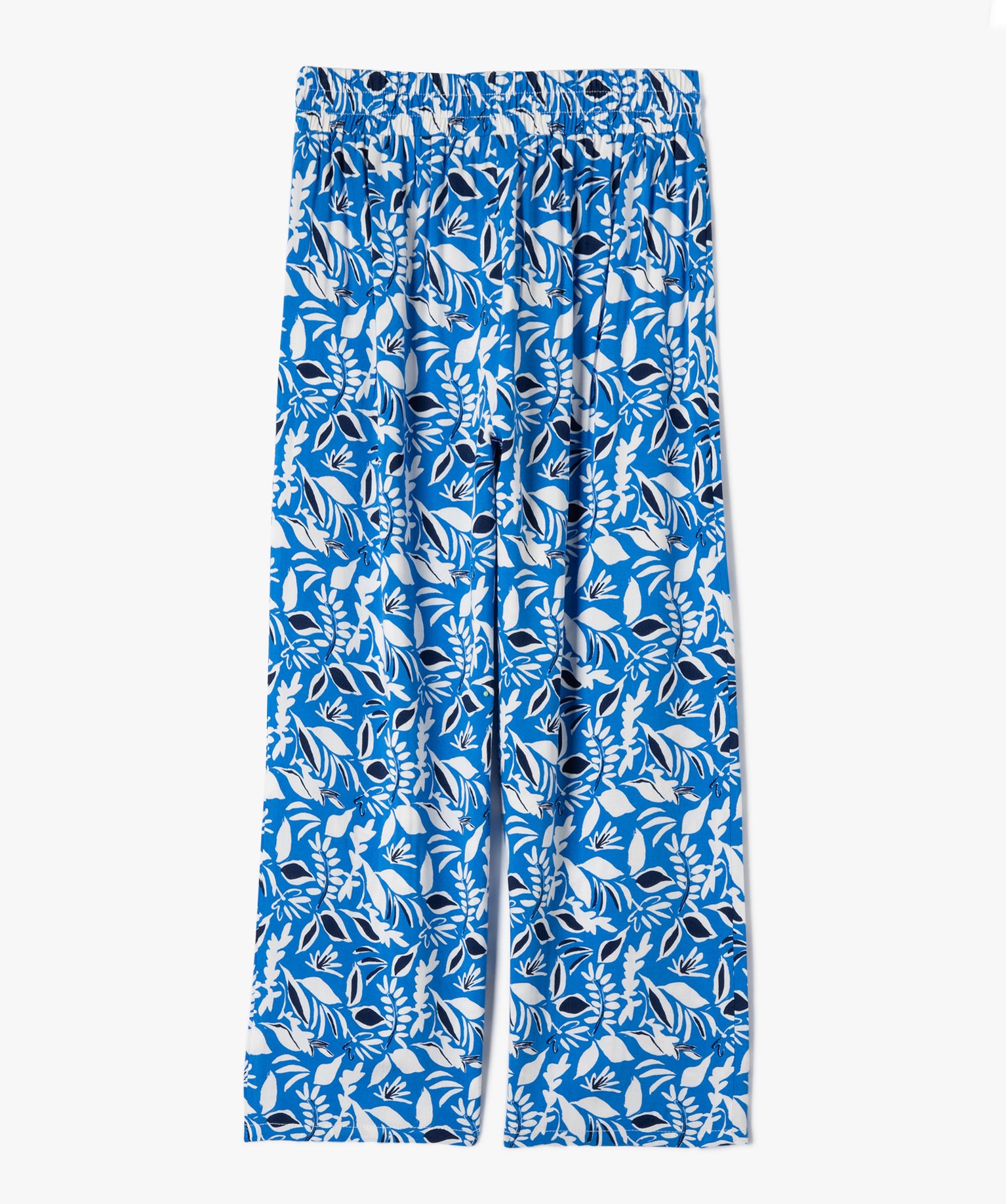 Pantalon fille fluide à motifs feuillage exotique bleu | GEMO