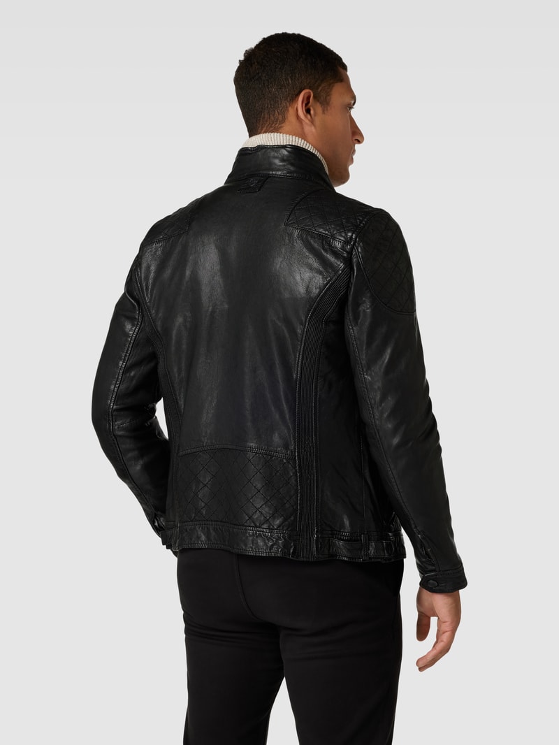 Lederjacke mit Stehkragen in schwarz
