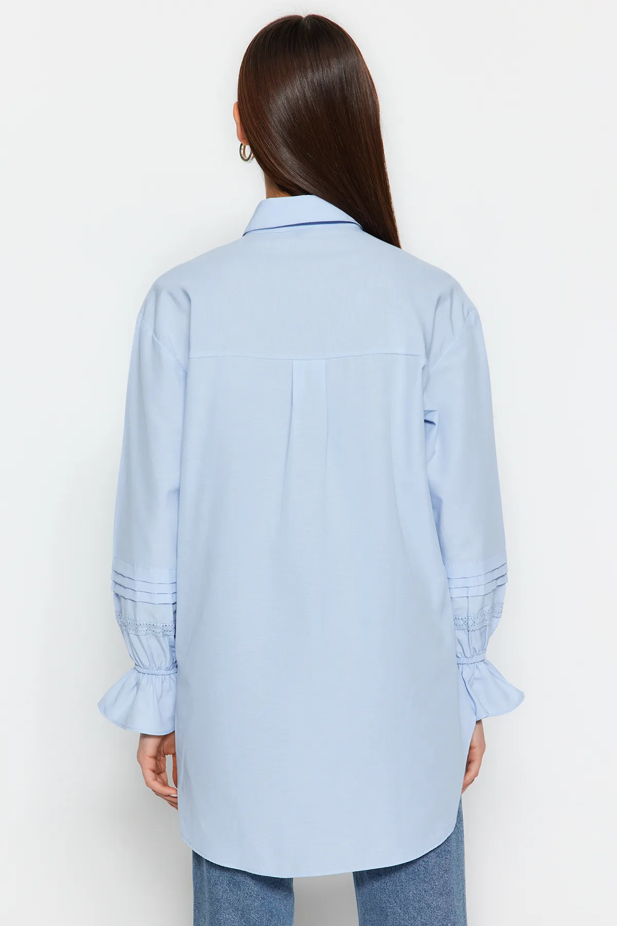 Trendyol Modest  Hellblaue Spitze/Mesh/Mesh, reguläre Terrycotton-Leinwandbindung TCTSS23TG00033