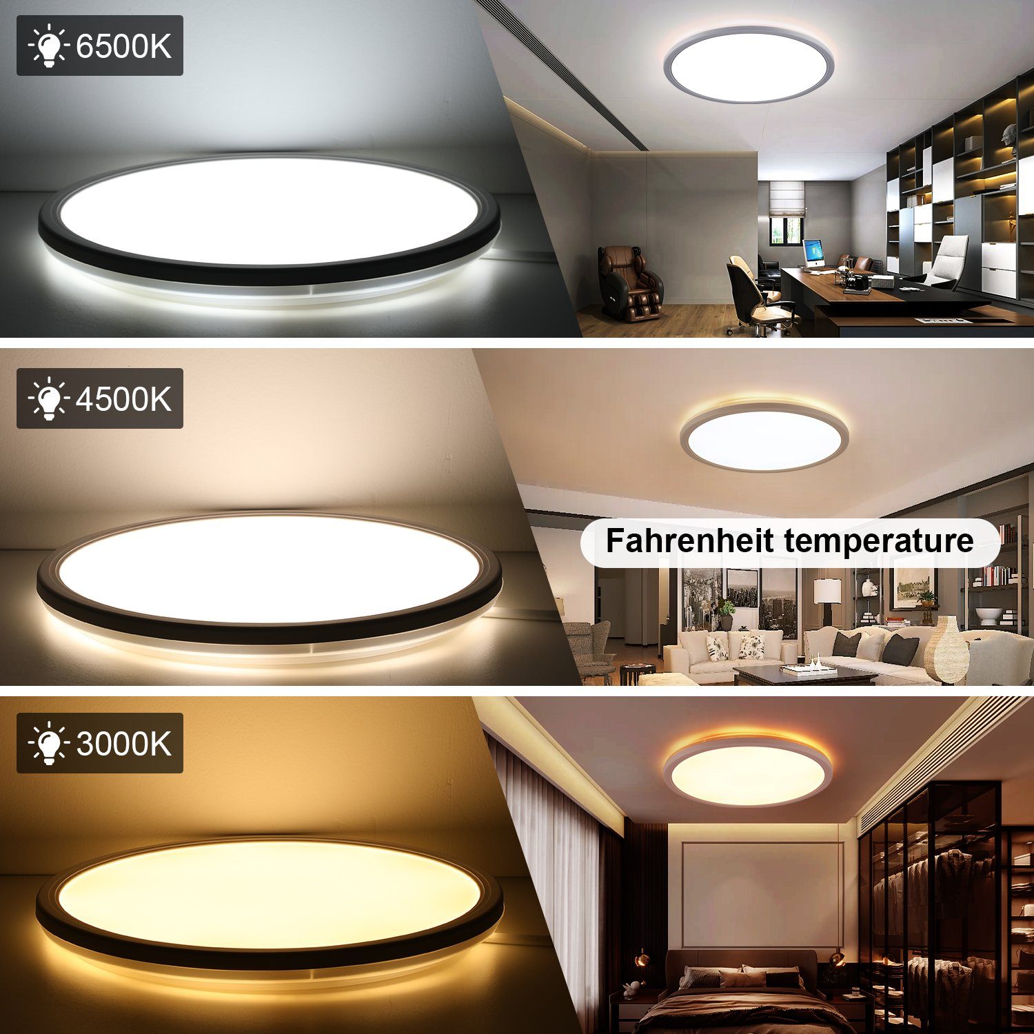iscooter LED Deckenleuchte Ultra Dünn LED Deckenlampe, 24W RGB Backlight Deckenlampe Flach Rund, LED fest integriert, warmweiß, neutralweiß, kaltweiß, RGB, Dimmbar mit Fernbedienung, für Schlafzimmer/Wohnzimmer/Badezimmer/Küche