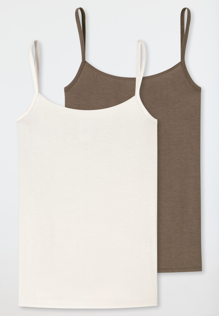 Spaghettitops 2er-Pack beige/ taupe - Modal Essentials