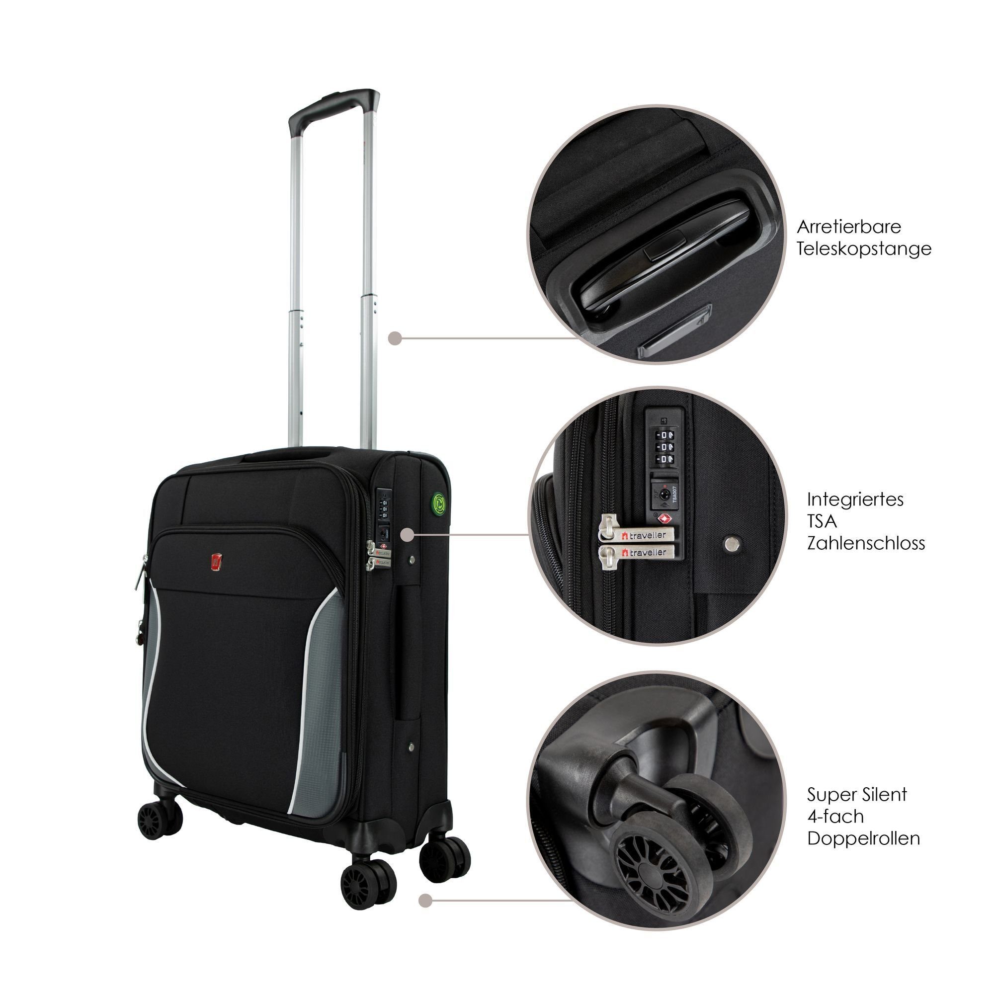Traveller Handgepäck-Trolley PROnature, 4 Rollen, PET