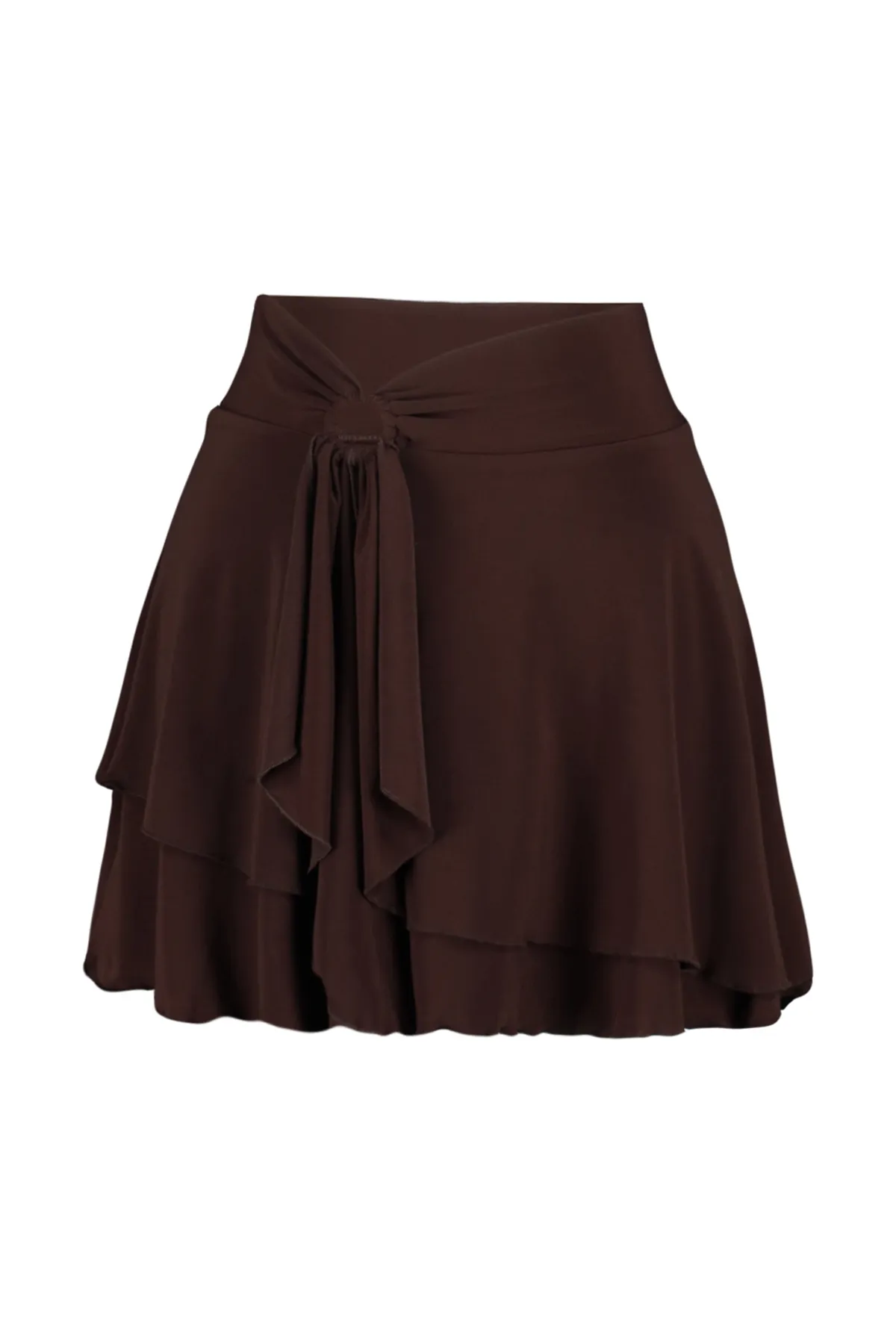Trendyol Collection  Brauner Mini-Strickrock mit Volant und Rüschendetail TWOAW24ET00214