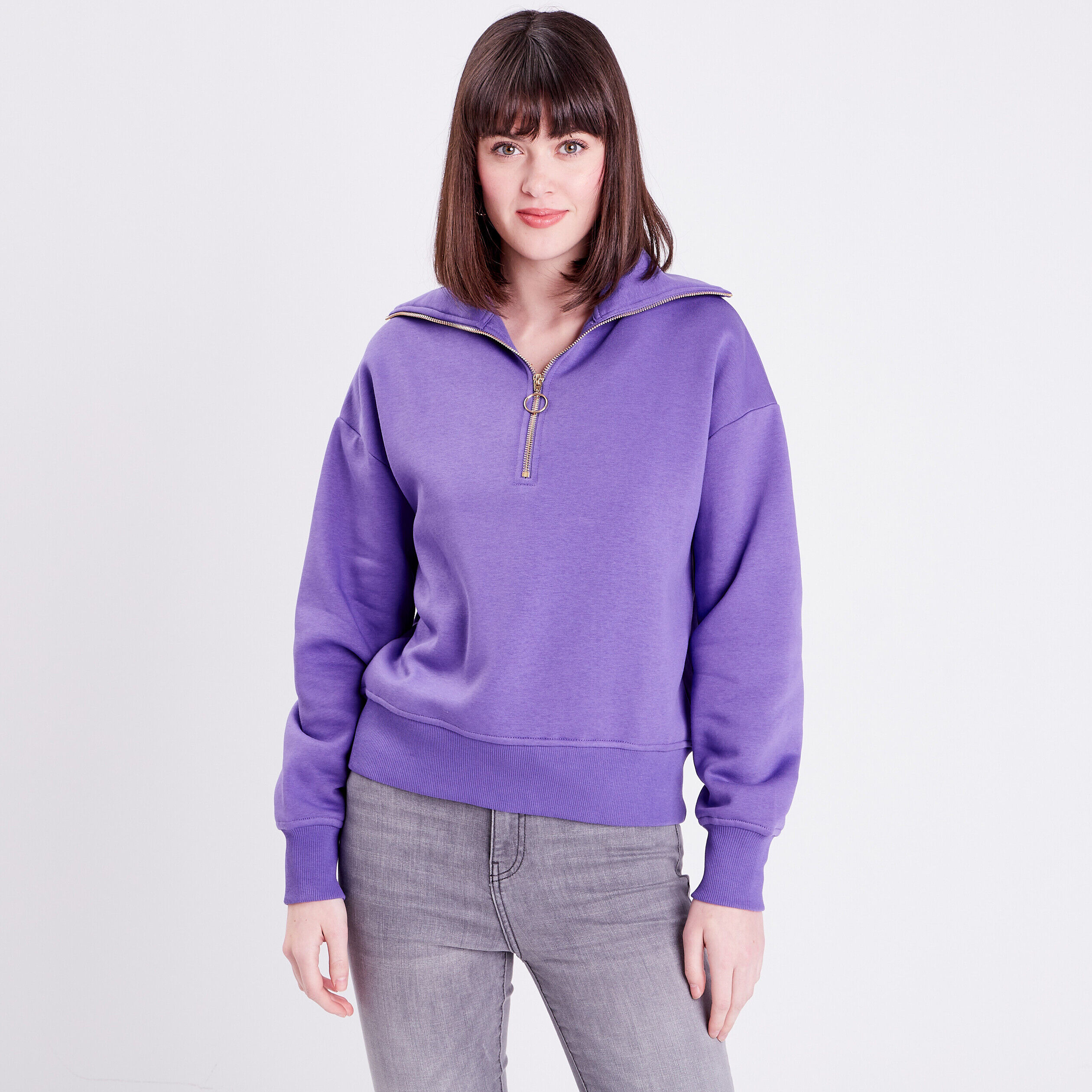 Sweat à col montant avec zip violet foncé femme | Cache Cache