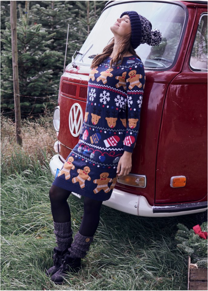 Kurzes Weihnachts-Strickkleid Lebkuchen