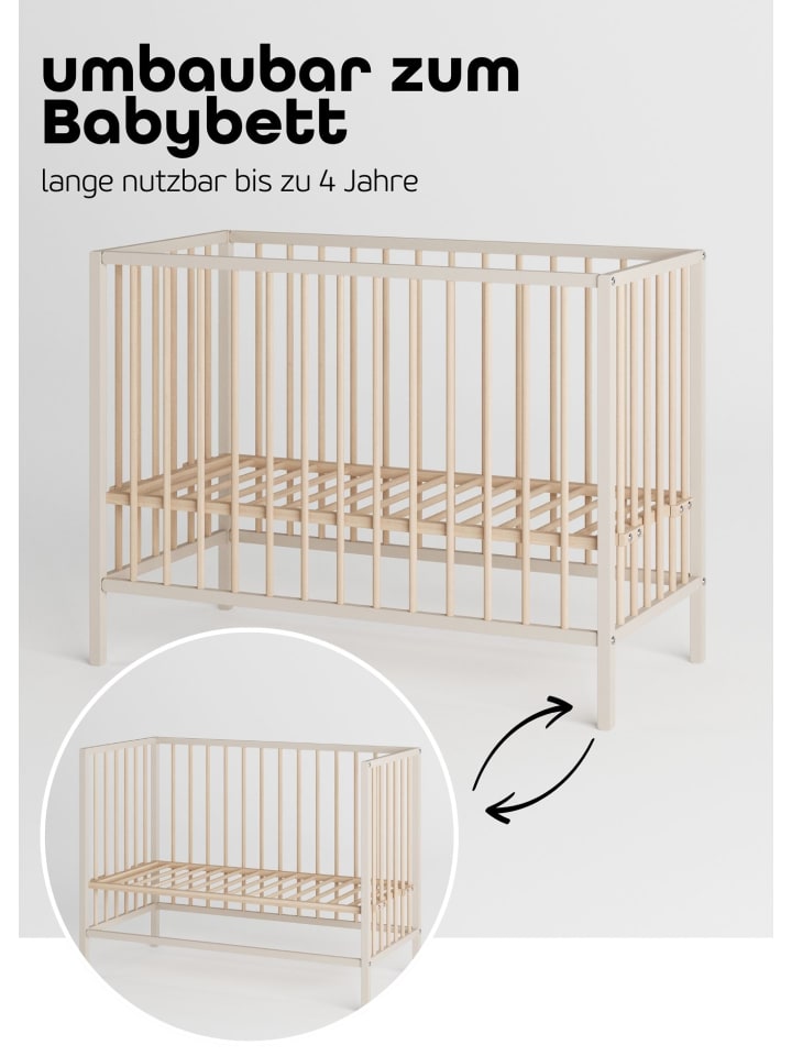 Sämann Beistellbett mit Rollen und Umbauseite - sahara dust/natur - Dreamy 4 in 1 Bett günstig kaufen 60x120 cm