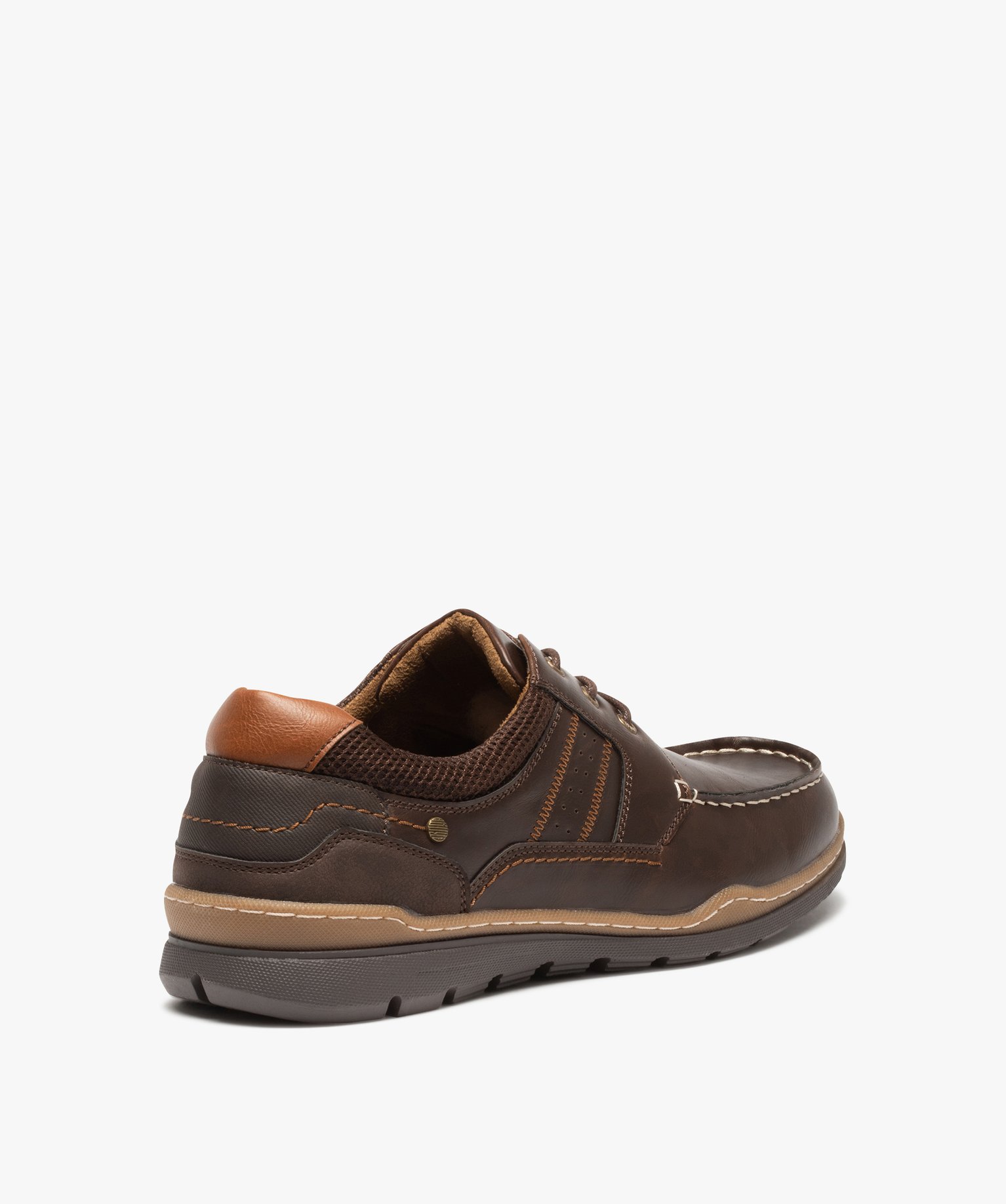 Chaussures bateau confort dessus uni fermeture lacets marron | GEMO