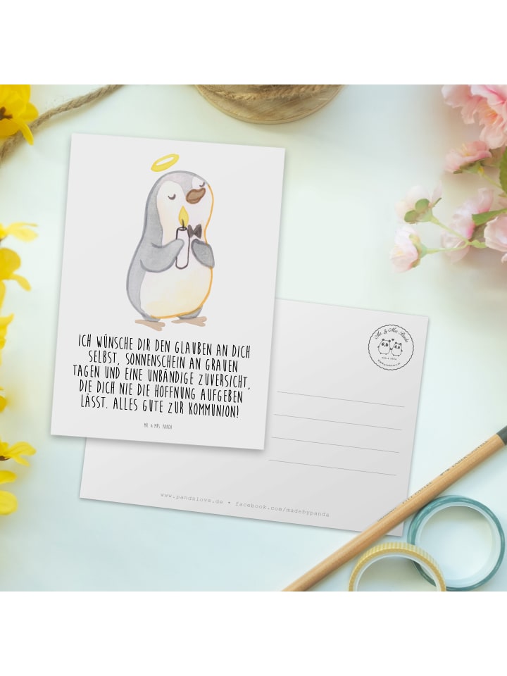 Mr. & Mrs. Panda Postkarte Pinguin Kommunion mit Spruch in Weiß günstig kaufen onesize