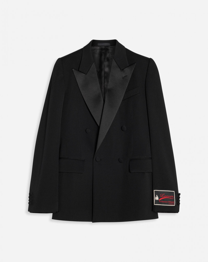 VESTE DE SMOKING À DOUBLE BOUTONNAGE AVEC PANNEAUX CONTRASTÉS